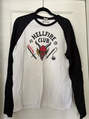 Netflix Hellfire Club Raglan Tee - Black & White with Red Accent